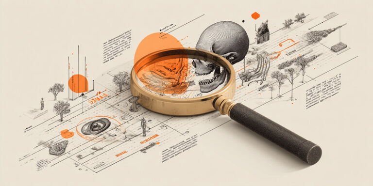 Illustration of a magnifying glass examining lines of text, symbolizing prompt anatomy breakdown.