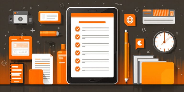Illustration of a digital checklist on a tablet showing the 10 rules of effective prompting.