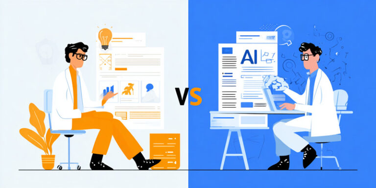 Split-screen infographic comparing beginner and expert AI prompts, showing generic output on the left and polished professional output on the right.