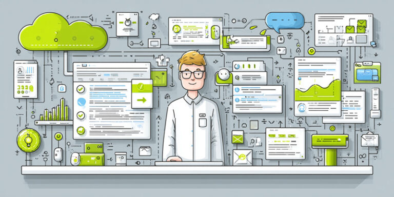 Infographic-style illustration of a human and AI collaborating in a chat interface with checkpoints and branching arrows, symbolizing interactive prompts.