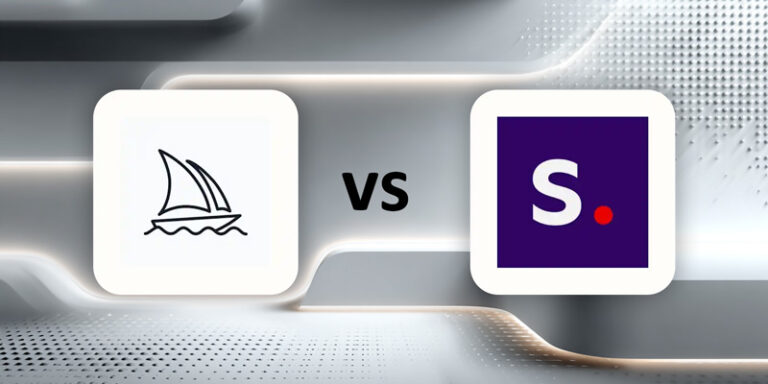 High-quality background image comparing Midjourney and Stable Diffusion logos side by side with a modern tech-inspired design.