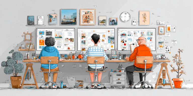 Infographic showing designers using AI prompts to save hours on mockups, revisions, and social media asset creation.